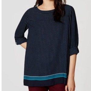 LOFT Navy Teal Geometric Print Pleated Blouse